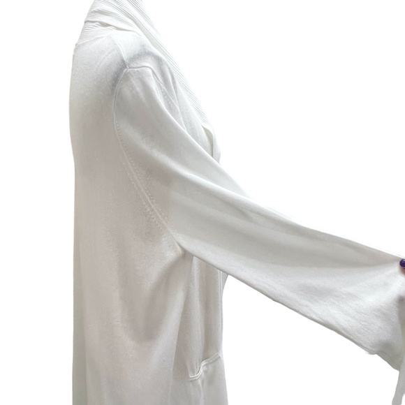 CALVIN KLEIN WHITE COTTON/RAYON LONG OPEN RIBBED SHAWL COLLAR CARDIGAN - Picture 7 of 16